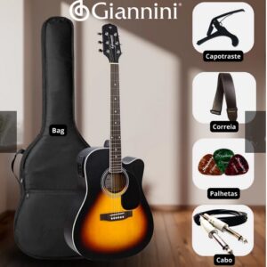 Kit Violao Giannini Elétrico Folk Gd1 Gdc1 Eq + Acessórios