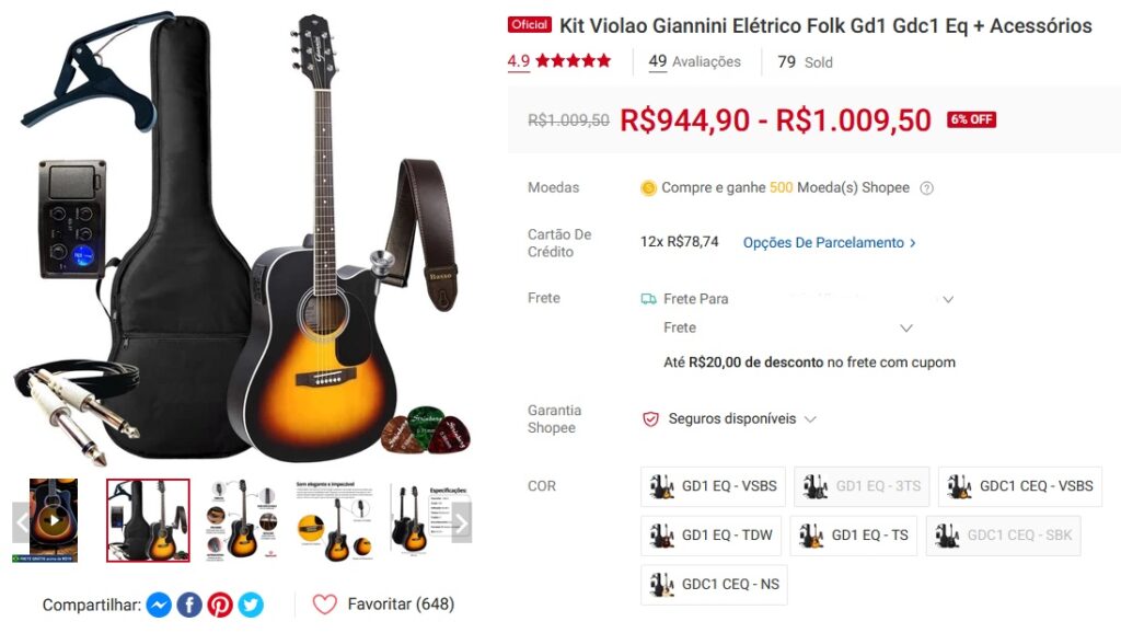  Violao Giannini Elétrico Folk Gd1 Gdc1 Eq + Acessórios