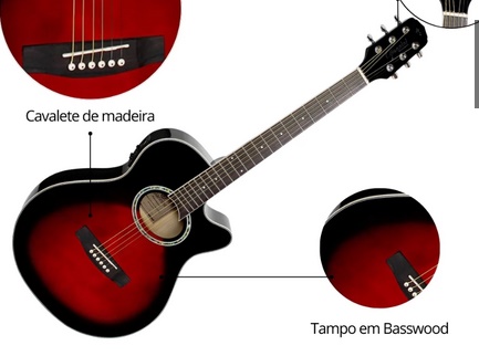 Violão Elétrico Giannini Gsf1d Com Afinador + Kit Acessórios